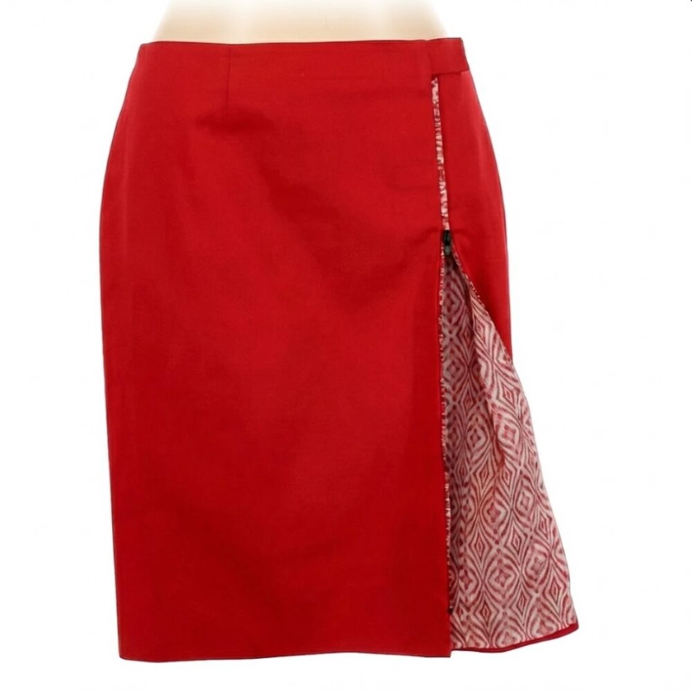 Chloe VTG Red Pencil Skirt  Multi Color Zipper Size 38 / US Size 6 Reversible(?)